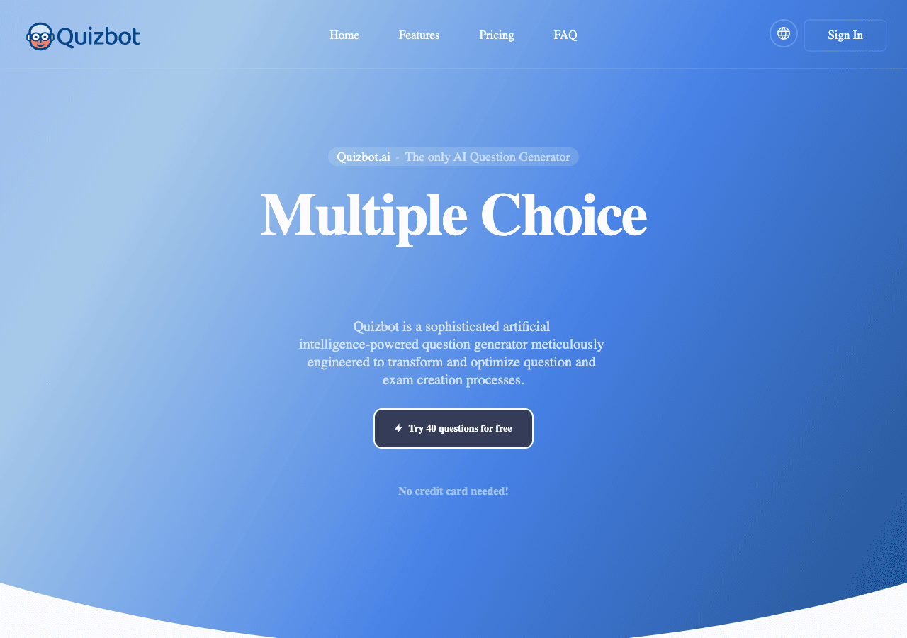 QuizBot.ai Conversational AI showing Conversational AI - Create engaging assessments from any content in seconds