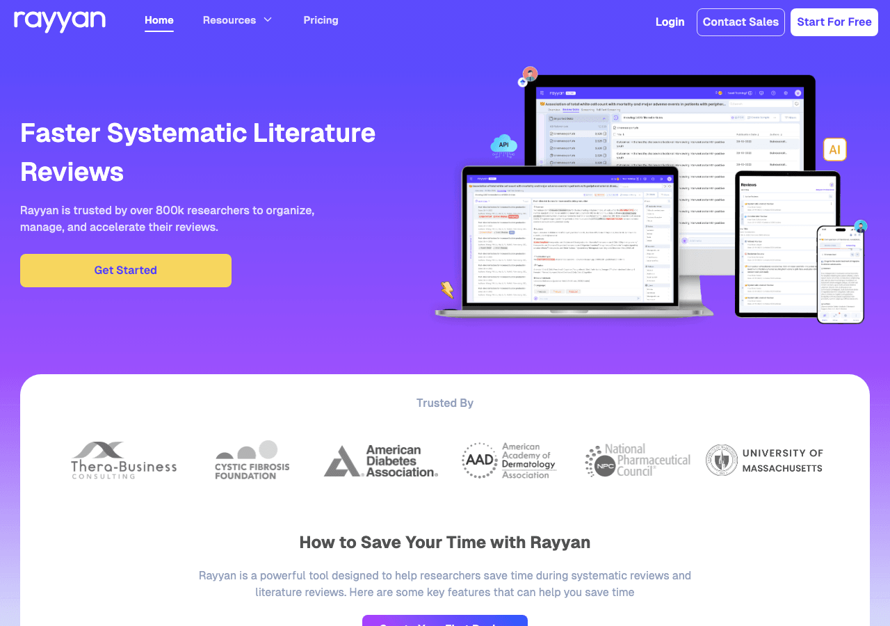 Rayyan Scientific Research showing Scientific Research - Your AI Research Assistant