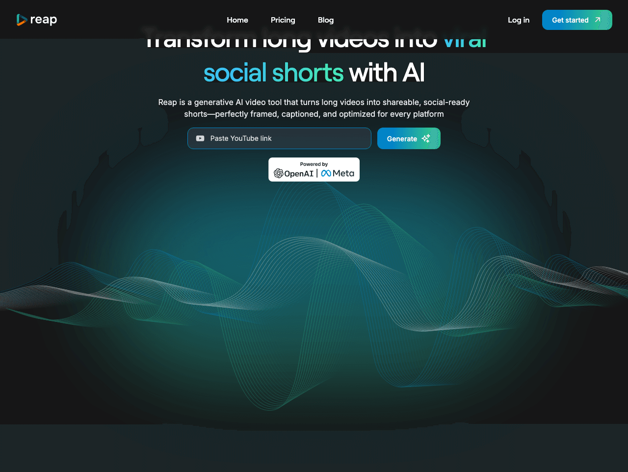 reap Video Editing showing Video Editing - Turn long videos into viral shorts in one click