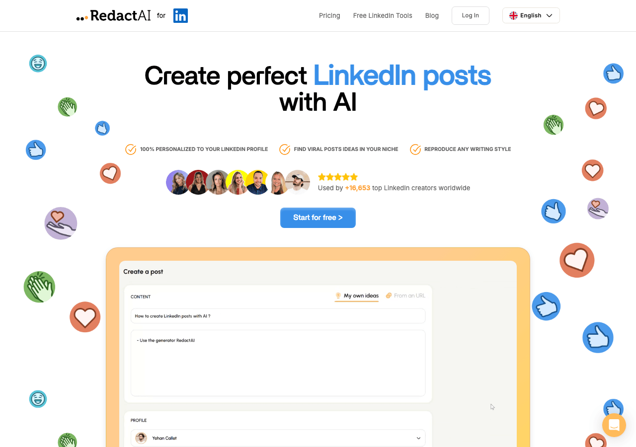 RedactAI Writing & Translation showing Writing & Translation - Craft Authentic LinkedIn Content with AI