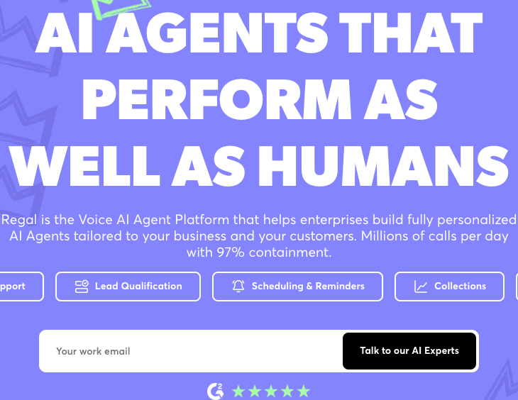 Regal AI Conversational AI showing Conversational AI - Voice AI Agents for Enterprise: Build, Deploy, Scale