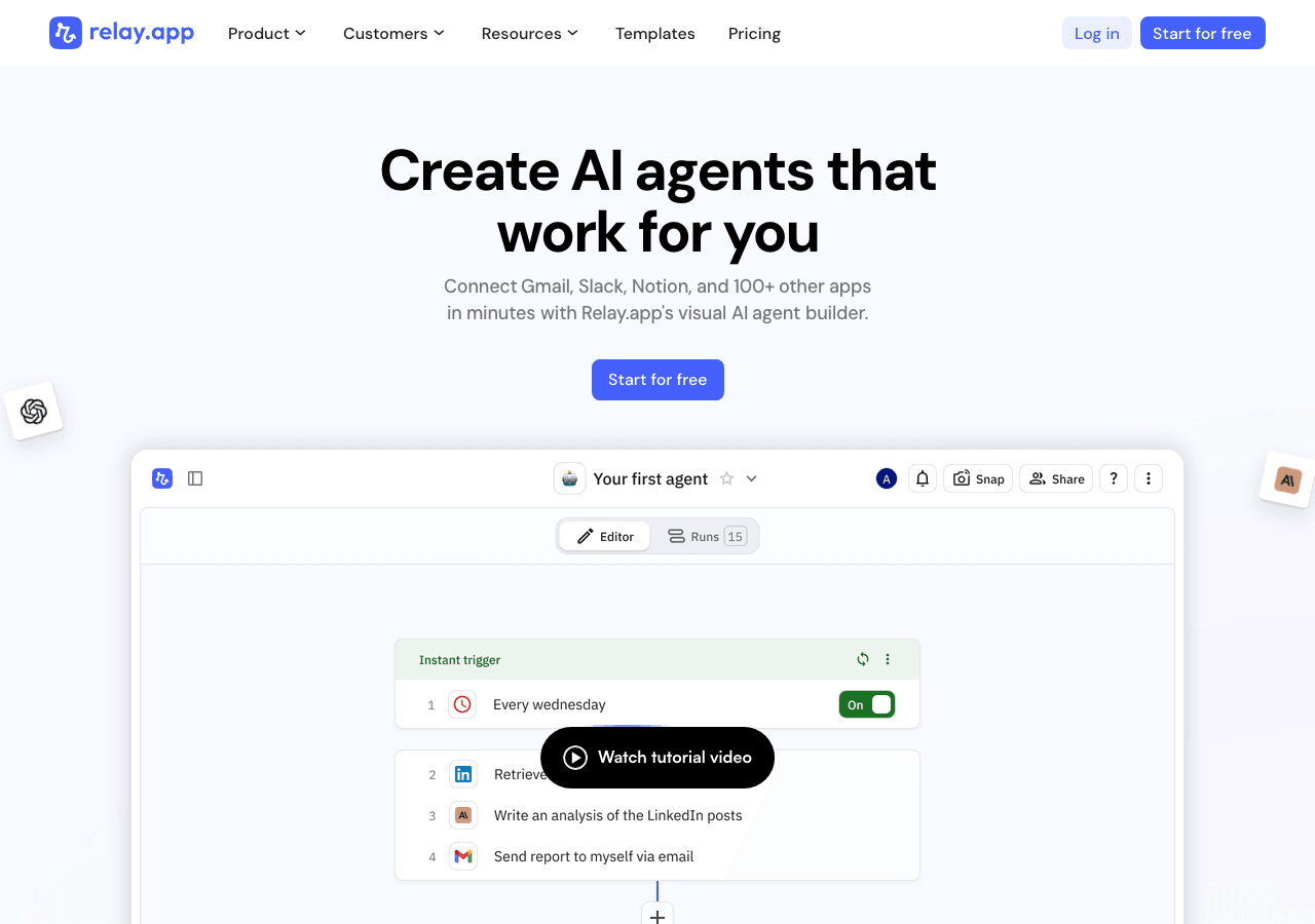 Relay.app Conversational AI showing Conversational AI - Automate with ease
