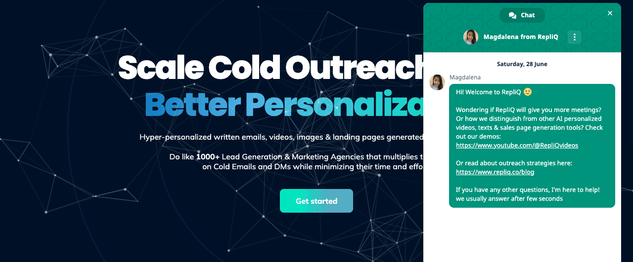 RepliQ Video Generation showing Video Generation - Personalized cold outreach through a spreadsheet.