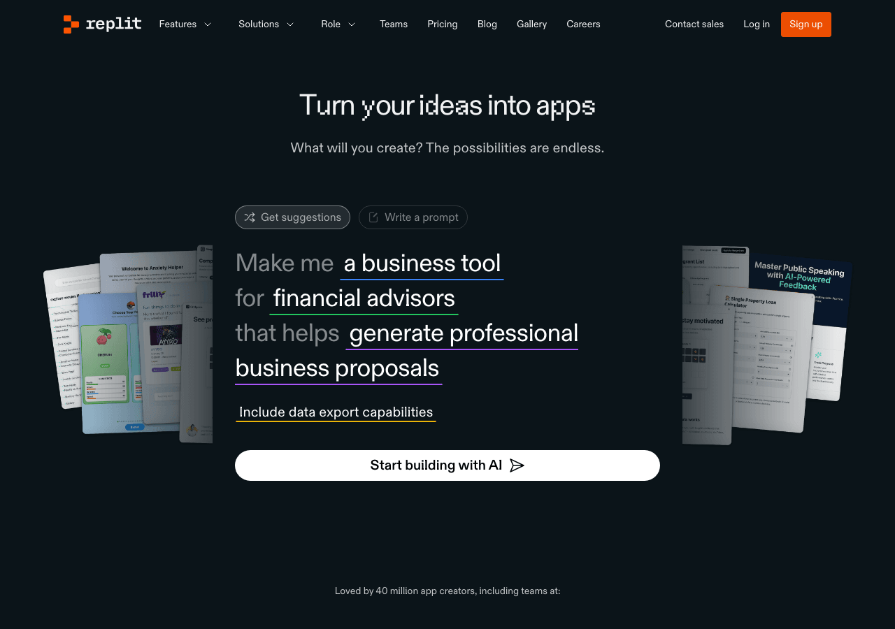Replit Code Assistance showing Code Assistance - Build, test & automate apps with AI—autonomously, in your browser