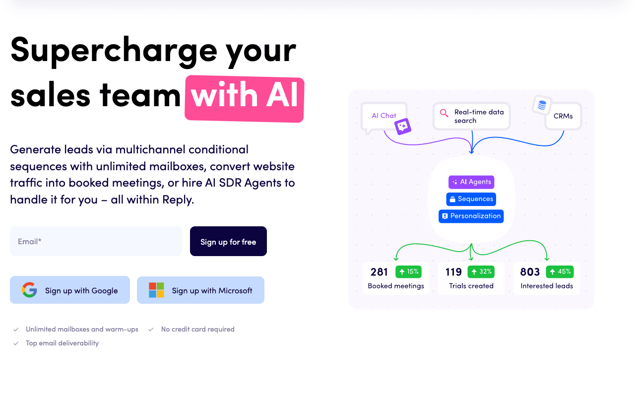 Reply.io Marketing Automation showing Marketing Automation - AI-driven multichannel sales outreach automation