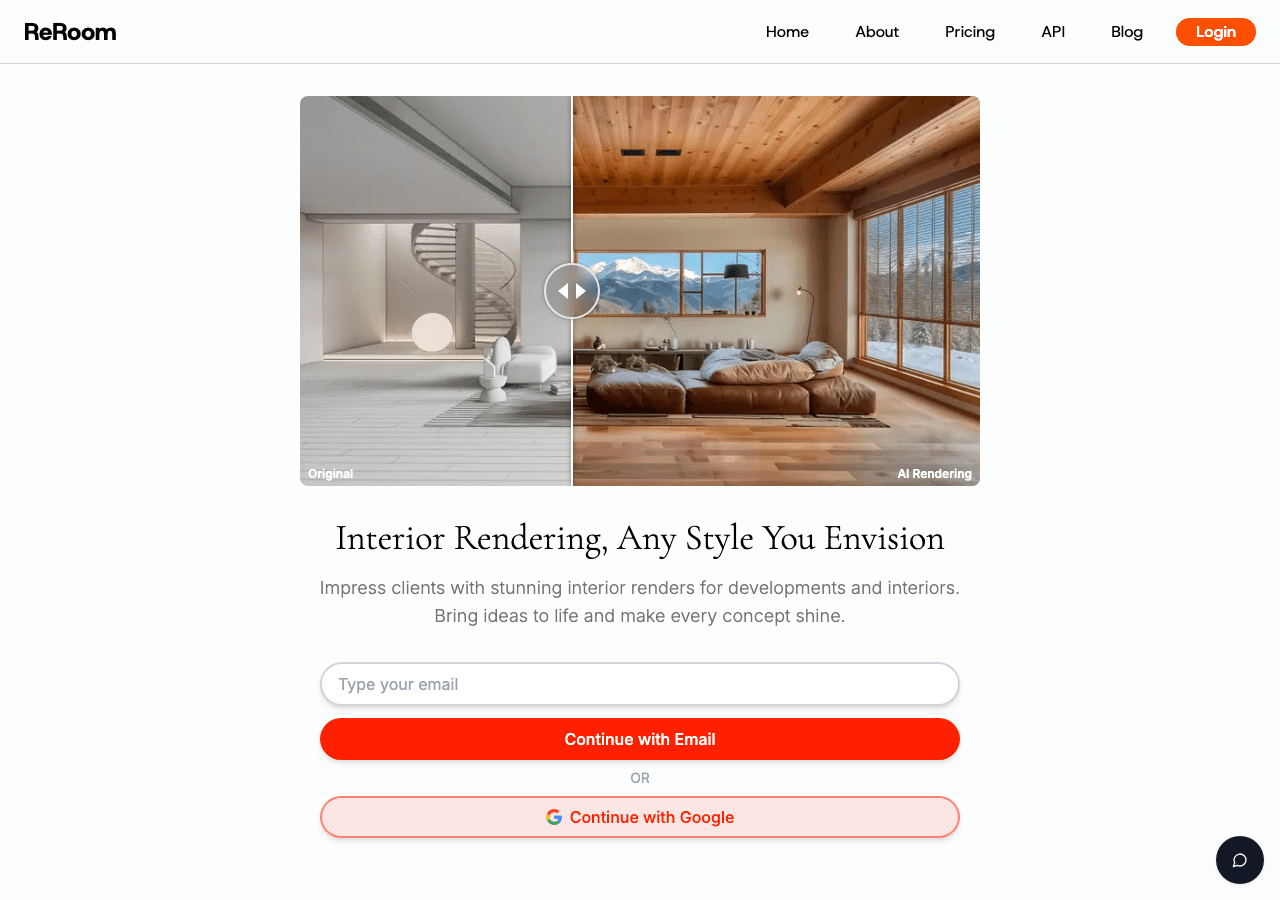 ReRoom AI Design showing Design - Transform your space in seconds with photorealistic AI design