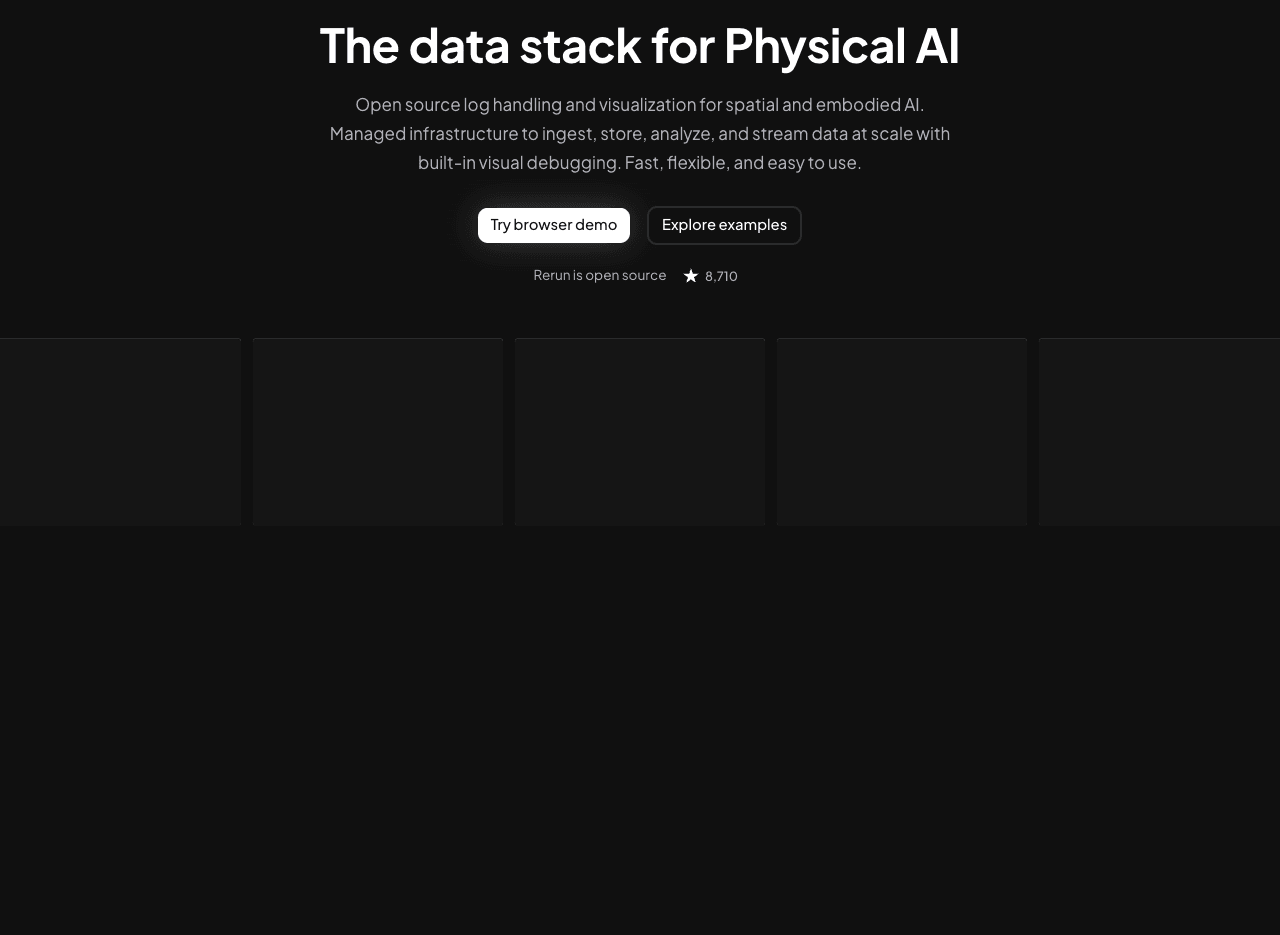 Rerun Data Analytics showing Data Analytics - Visualize, debug, and analyze your spatial and embodied AI data—effortlessly.