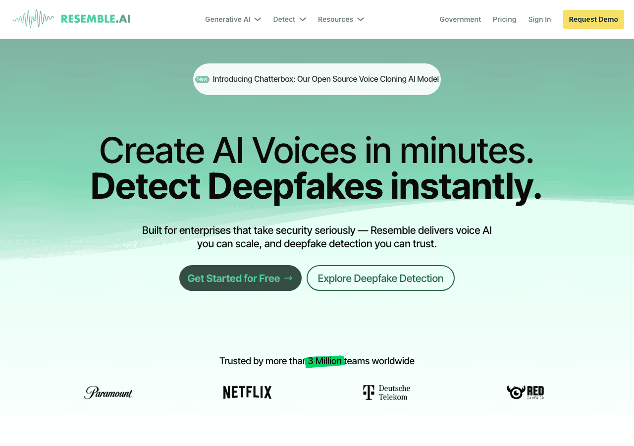Resemble Audio Generation showing voice cloning - Create ultra-realistic voice clones
