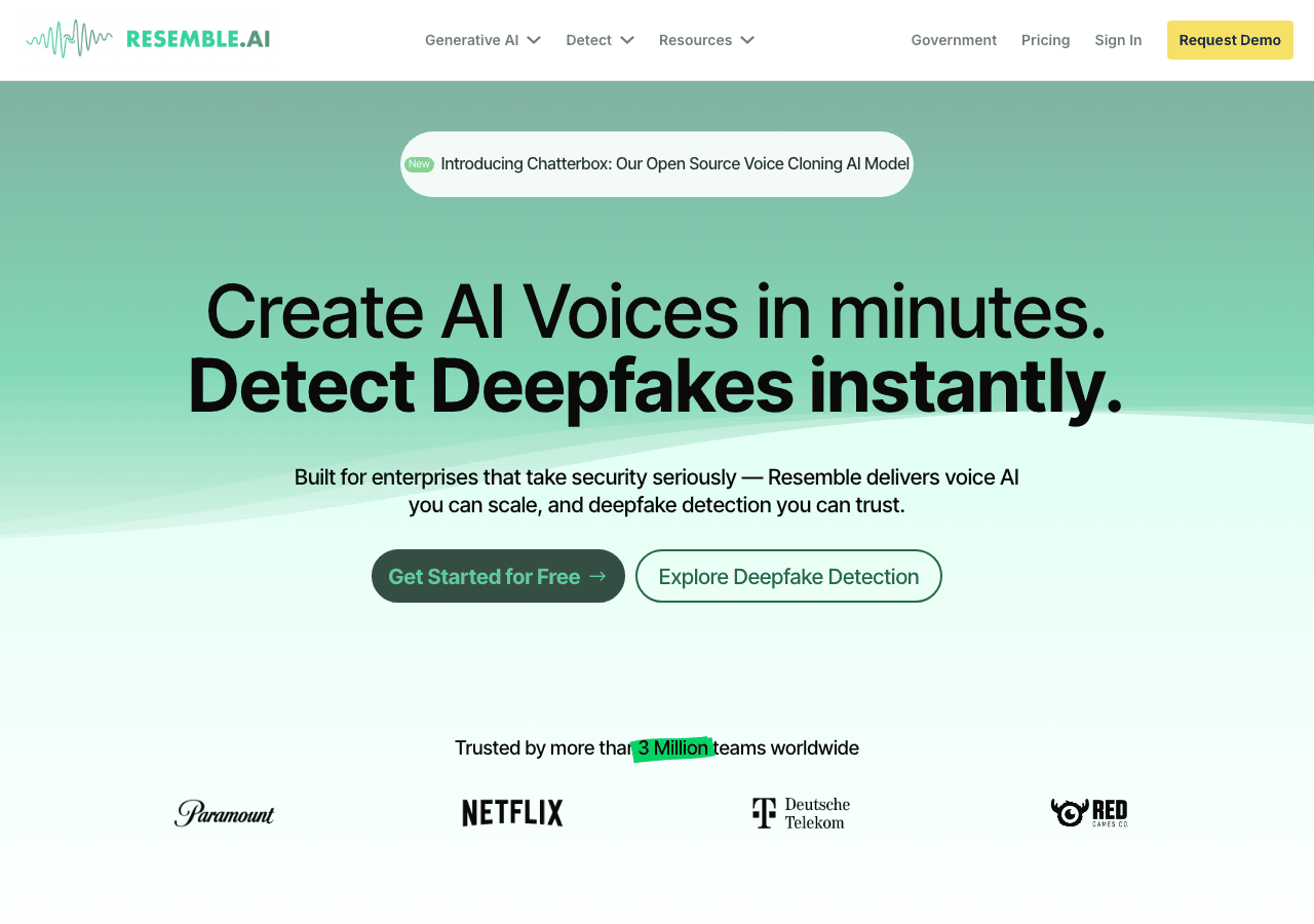 Resemble Audio Generation showing Audio Generation - Create ultra-realistic voice clones