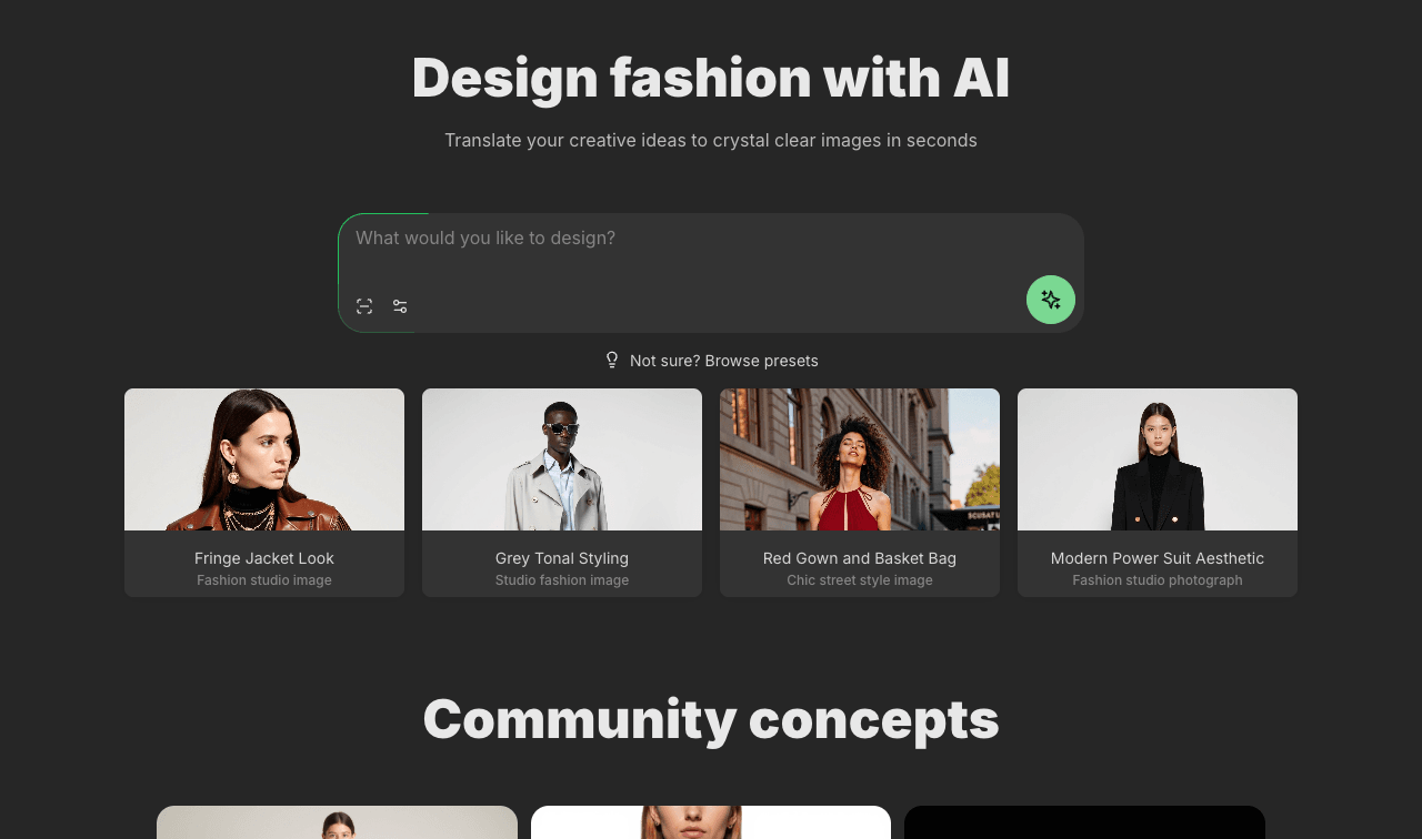 Resleeve Image Generation showing Image Generation - Instantly create fashion designs and realistic photoshoots with AI.