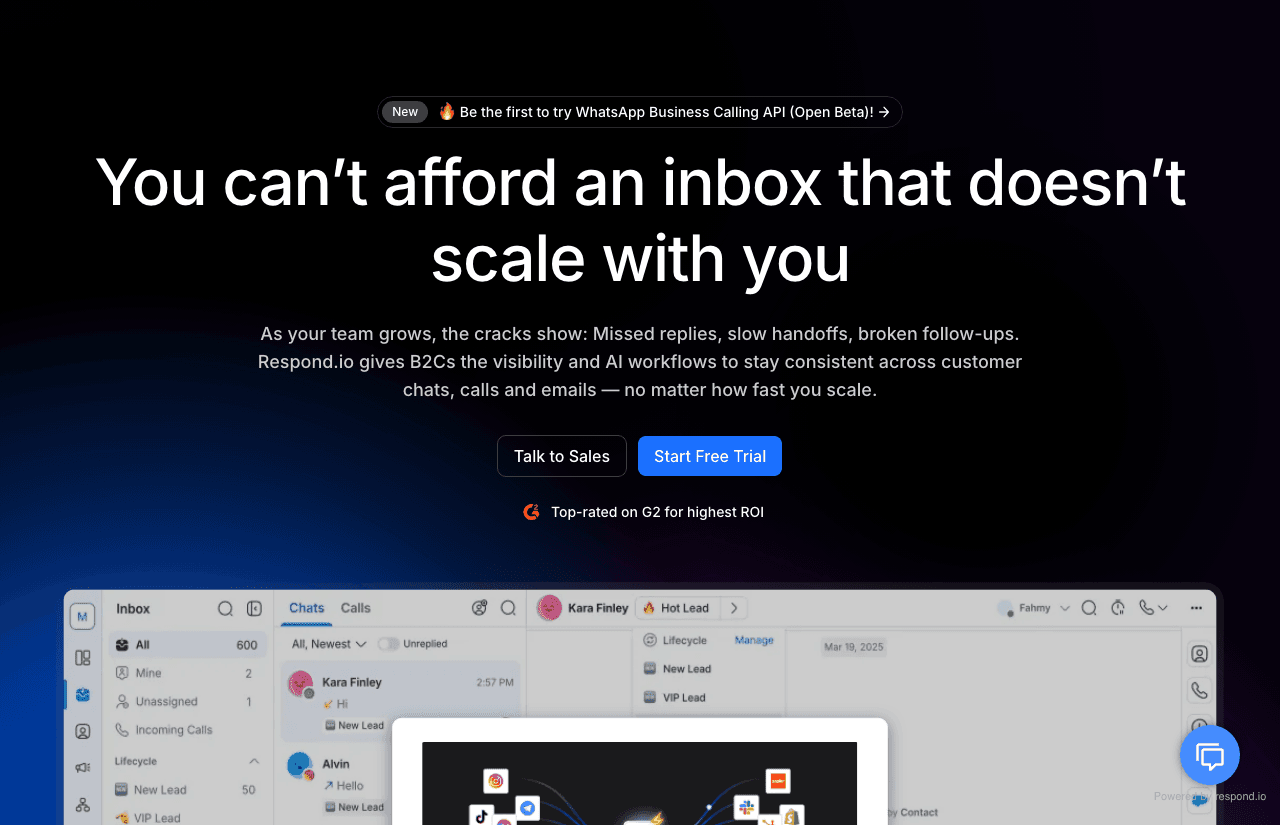 respond.io Conversational AI showing omnichannel messaging - Empower Your Conversations