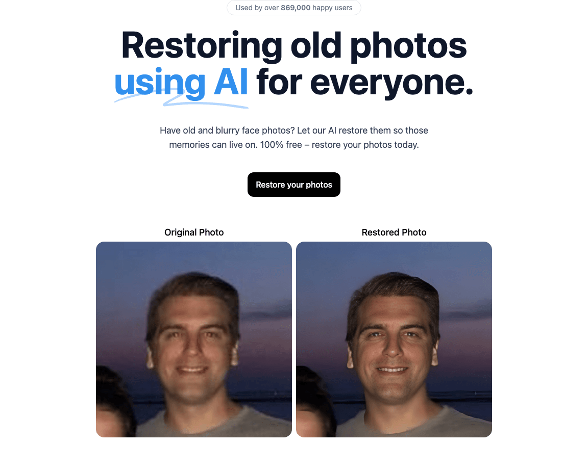 restorePhotos.io Design showing Design - Restoring old photos using AI for everyone