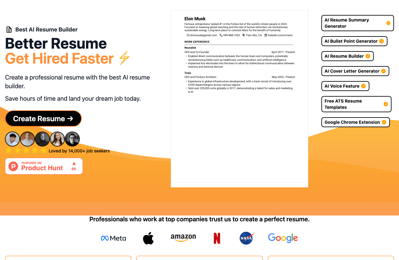 ResumeBoostAI Writing & Translation showing Writing & Translation - Free AI Resume Builder - Create Professional Resumes Onli