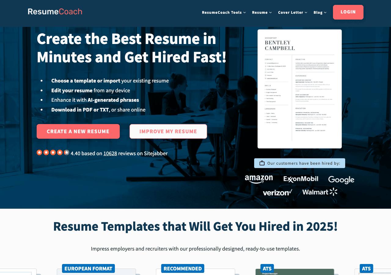 ResumeCoach Writing & Translation showing Writing & Translation - Create the best resume in minutes and get hired fast!