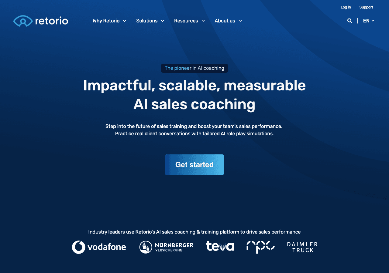Retorio Conversational AI showing Conversational AI - AI-Powered Video Coaching for Sales, Leadership & Recruitment