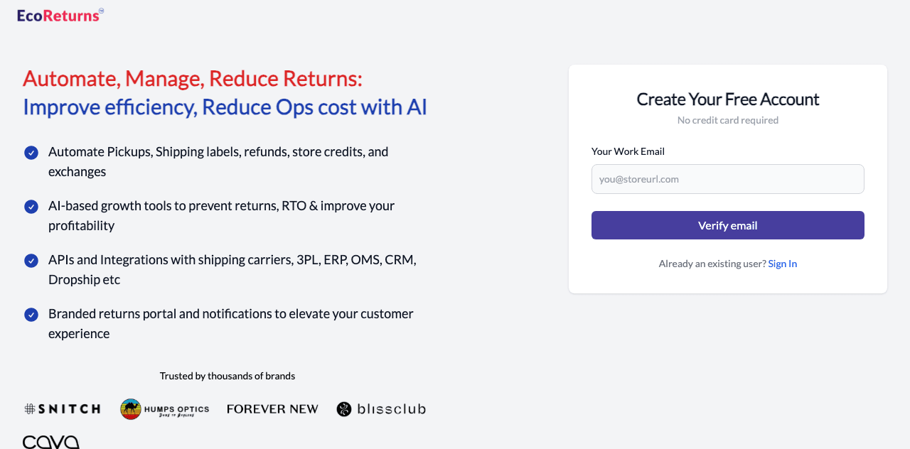 Saara Inc (EcoReturns) Marketing Automation showing Marketing Automation - EcoReturns: AI-Powered Returns Reduction & Automat