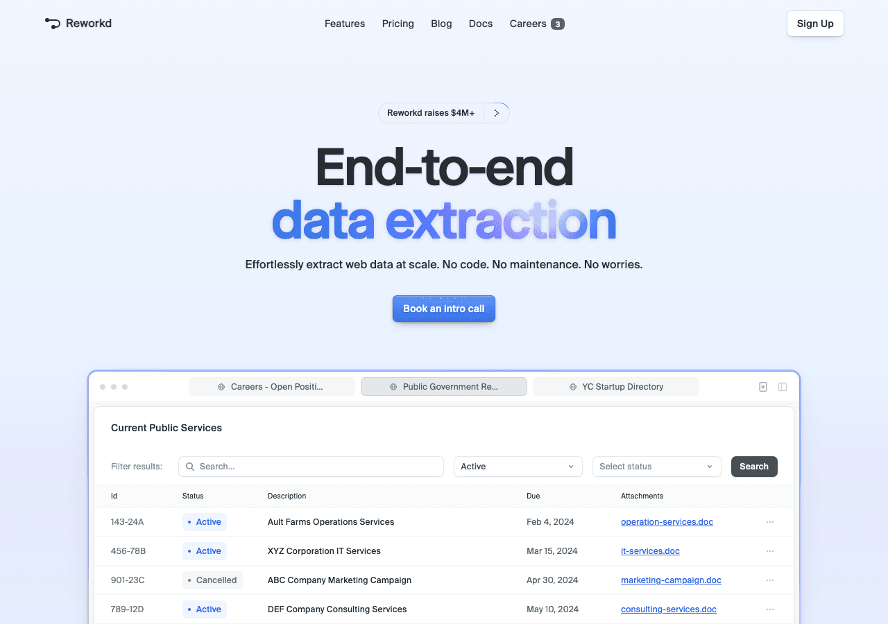 Reworkd Data Analytics showing Data Analytics - Automate Web Data Extraction with AI Agents