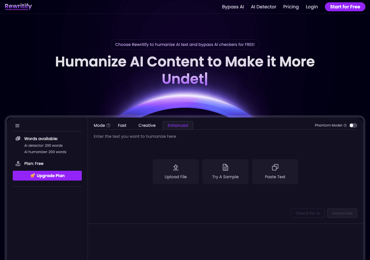 Rewritify AI Writing & Translation showing Writing & Translation - Humanize AI. Bypass AI Detectors. Stay Authentic.