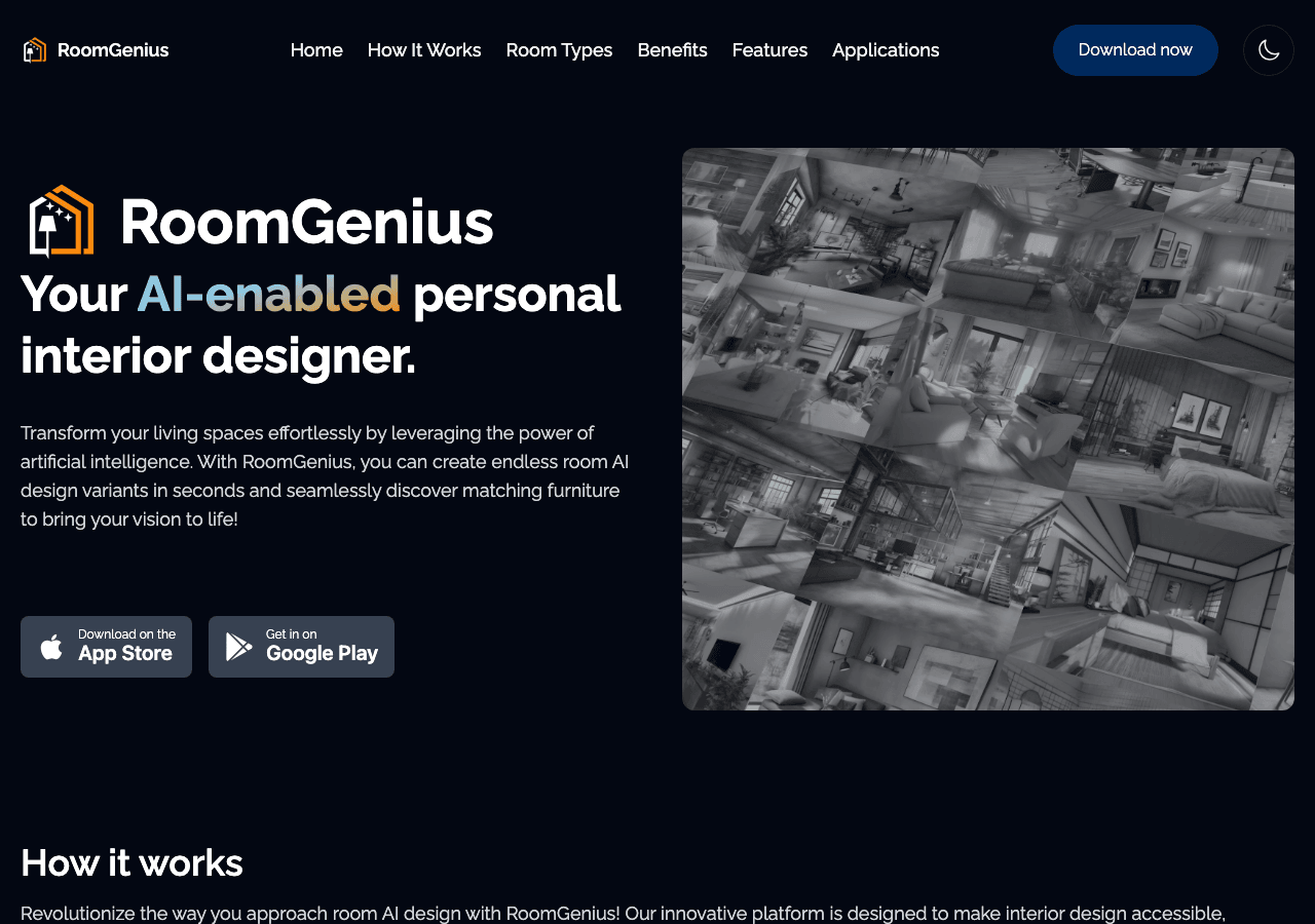 RoomGenius Design showing Design - Your AI-powered personal interior designer