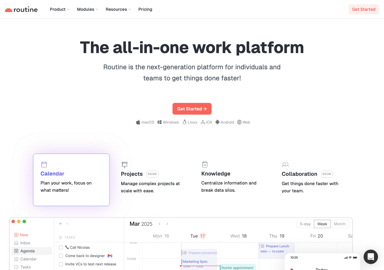 Routine Productivity & Collaboration showing Productivity & Collaboration - All-in-One Work Platform for Individuals & Teams