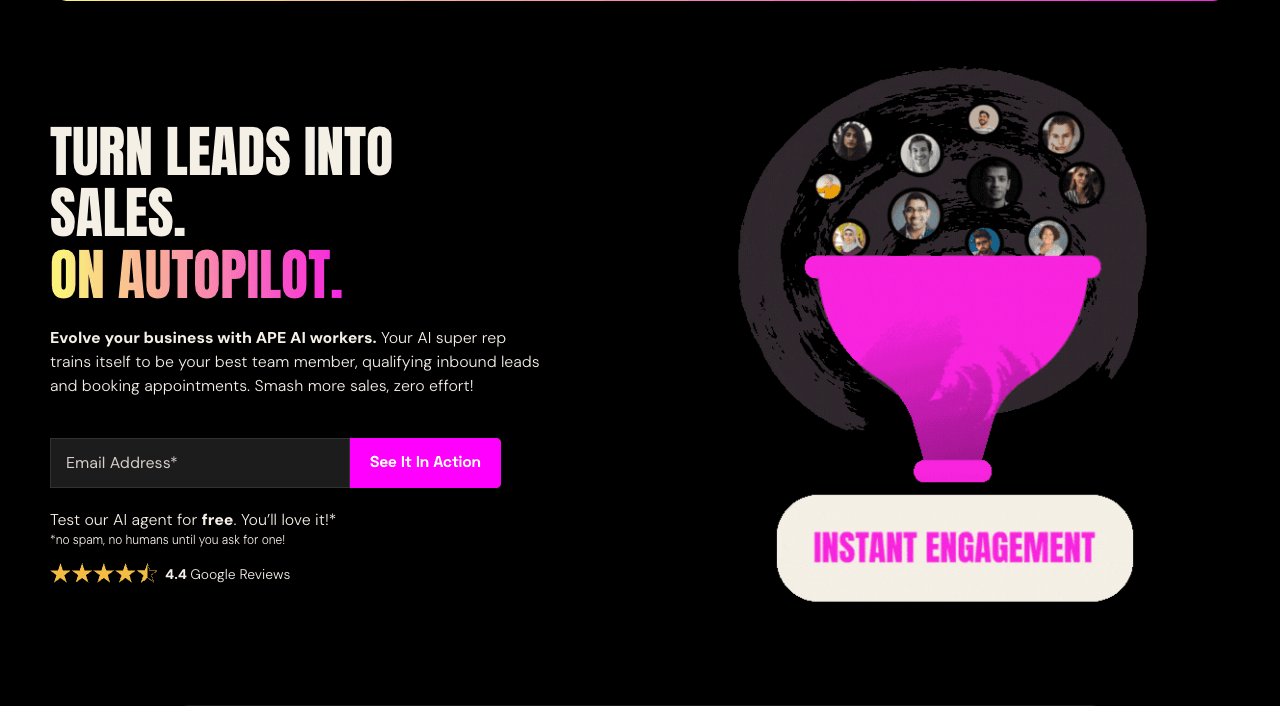 SalesAPE.ai Conversational AI showing Conversational AI - Train Your Own AI Sales Rep—Convert More Leads 24/7