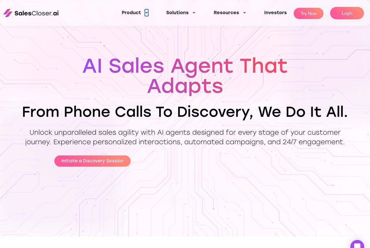 SalesCloser AI Conversational AI showing Conversational AI - Closing sales faster with AI