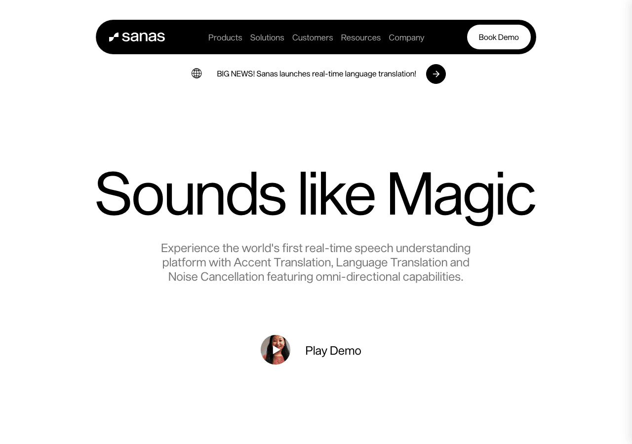 Sanas Conversational AI showing Conversational AI - Sounds like Magic