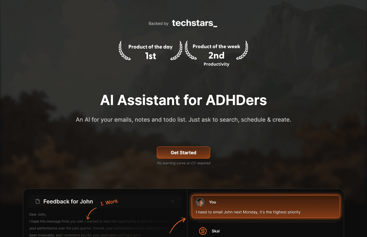 Saner.AI Conversational AI showing Conversational AI - Turn chaos into clarity.