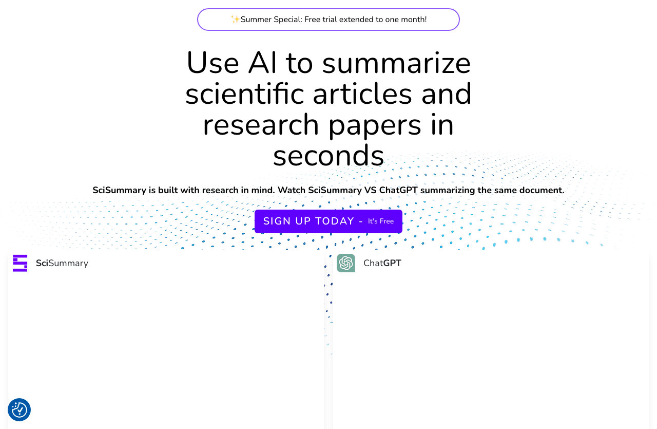 SciSummary Scientific Research showing Scientific Research - Simplify complex scientific texts