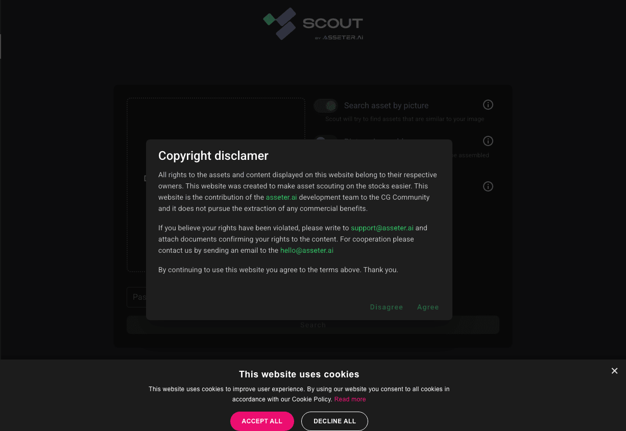 Asseter.AI Search & Discovery showing Search & Discovery - Find 3D models by picture in seconds