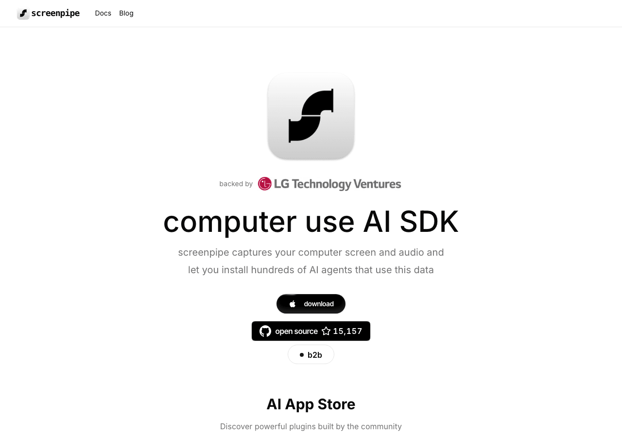screenpipe Productivity & Collaboration showing Productivity & Collaboration - Your AI that remembers everything you see, say