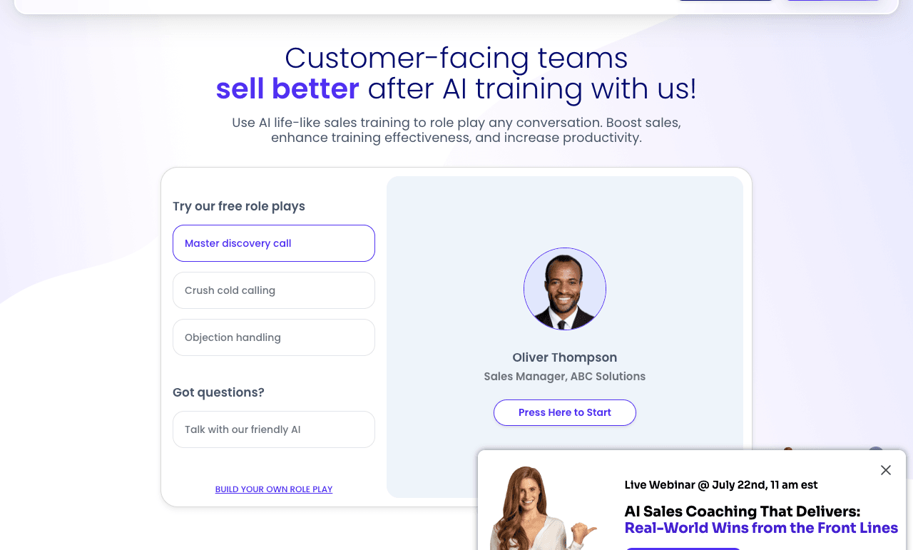 Second Nature Conversational AI showing Conversational AI - AI-Powered Sales Training & Role Play
