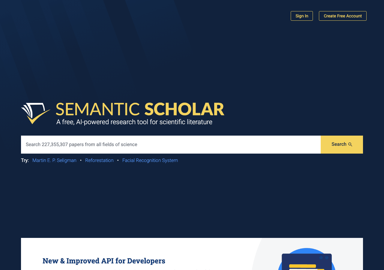 Semantic Scholar Scientific Research showing Scientific Research - AI-powered discovery for scientific research