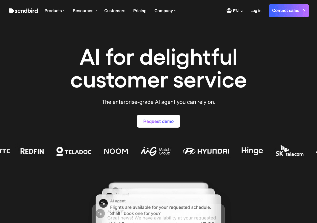 Sendbird Conversational AI showing Conversational AI - The chat experience your users deserve