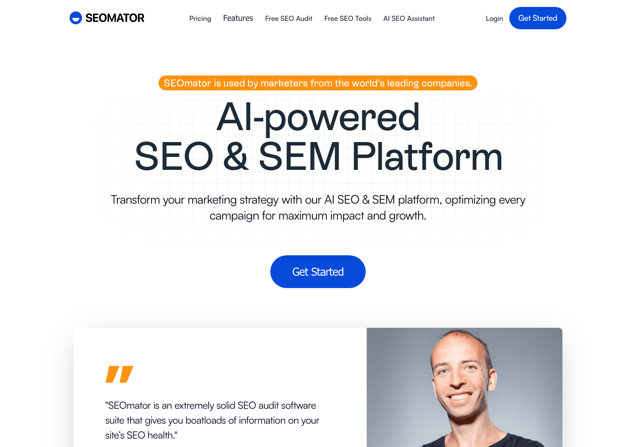Seomator Data Analytics showing Data Analytics - SEO Audit & Reporting Tool