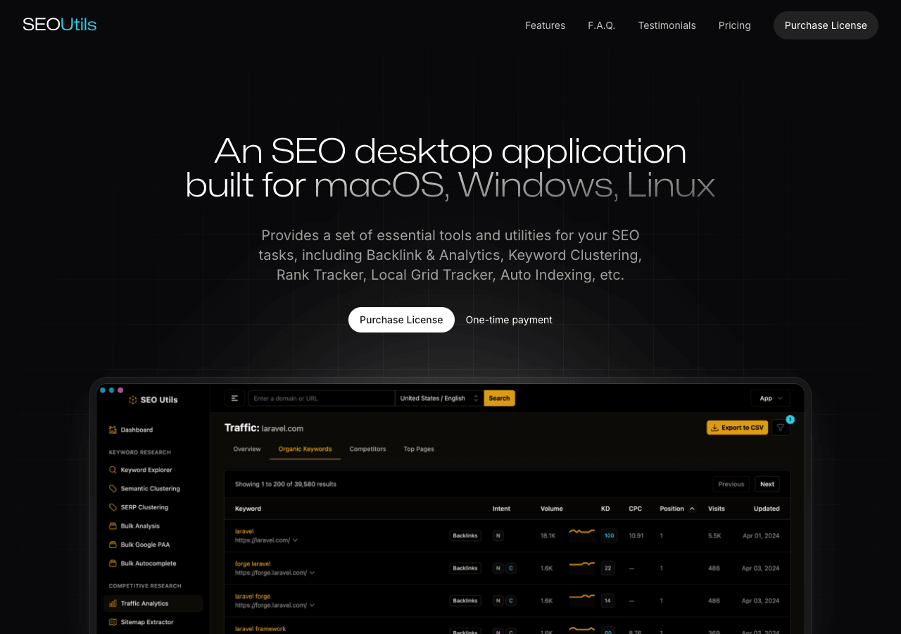 SEO Utils Marketing Automation showing Marketing Automation - Complete toolkit for traditional SEO, local SEO, and AI Search