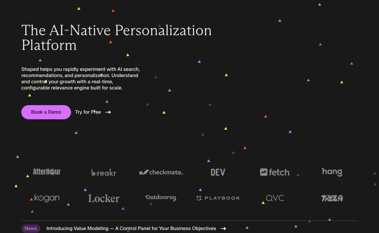 Shaped Search & Discovery showing Search & Discovery - Unified AI personalization for search, recommendations, and feeds