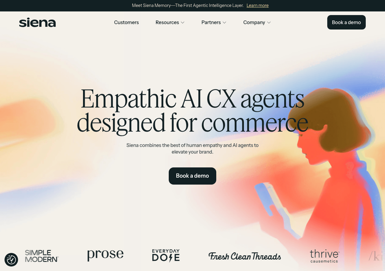 Siena AI Conversational AI showing Conversational AI - Empathic AI Agents for commerce