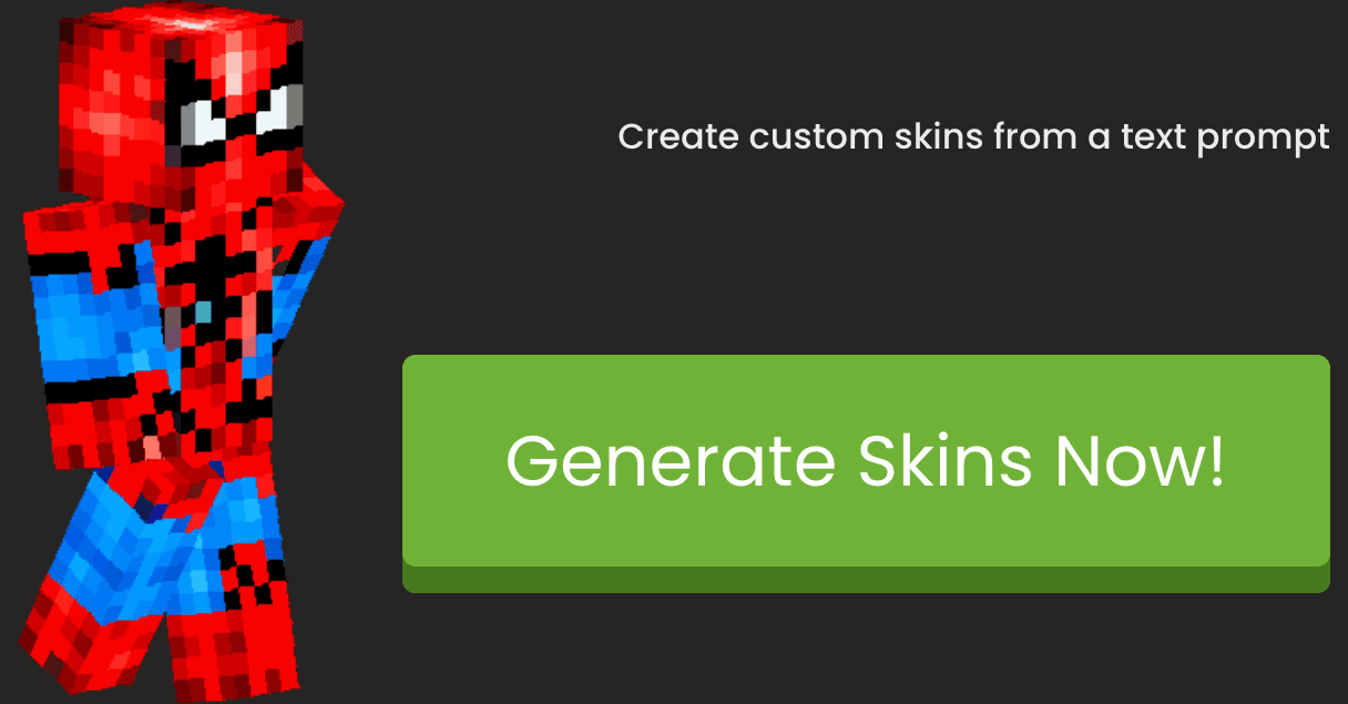 SkinGenerator.io Design showing Design - Generate unique Minecraft skins from text prompts instantly