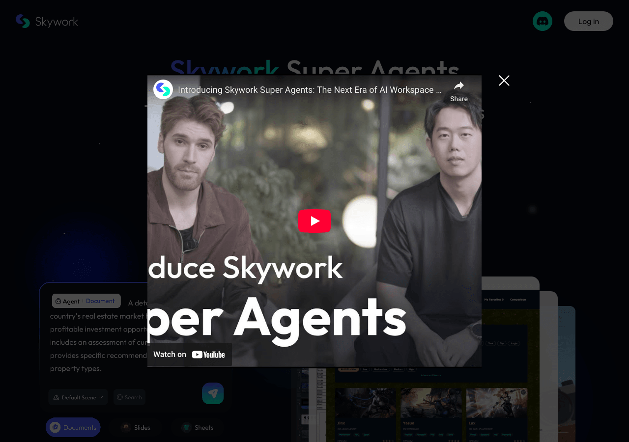 Skywork Productivity & Collaboration showing Productivity & Collaboration - Research, create, and present—10x faster with AI