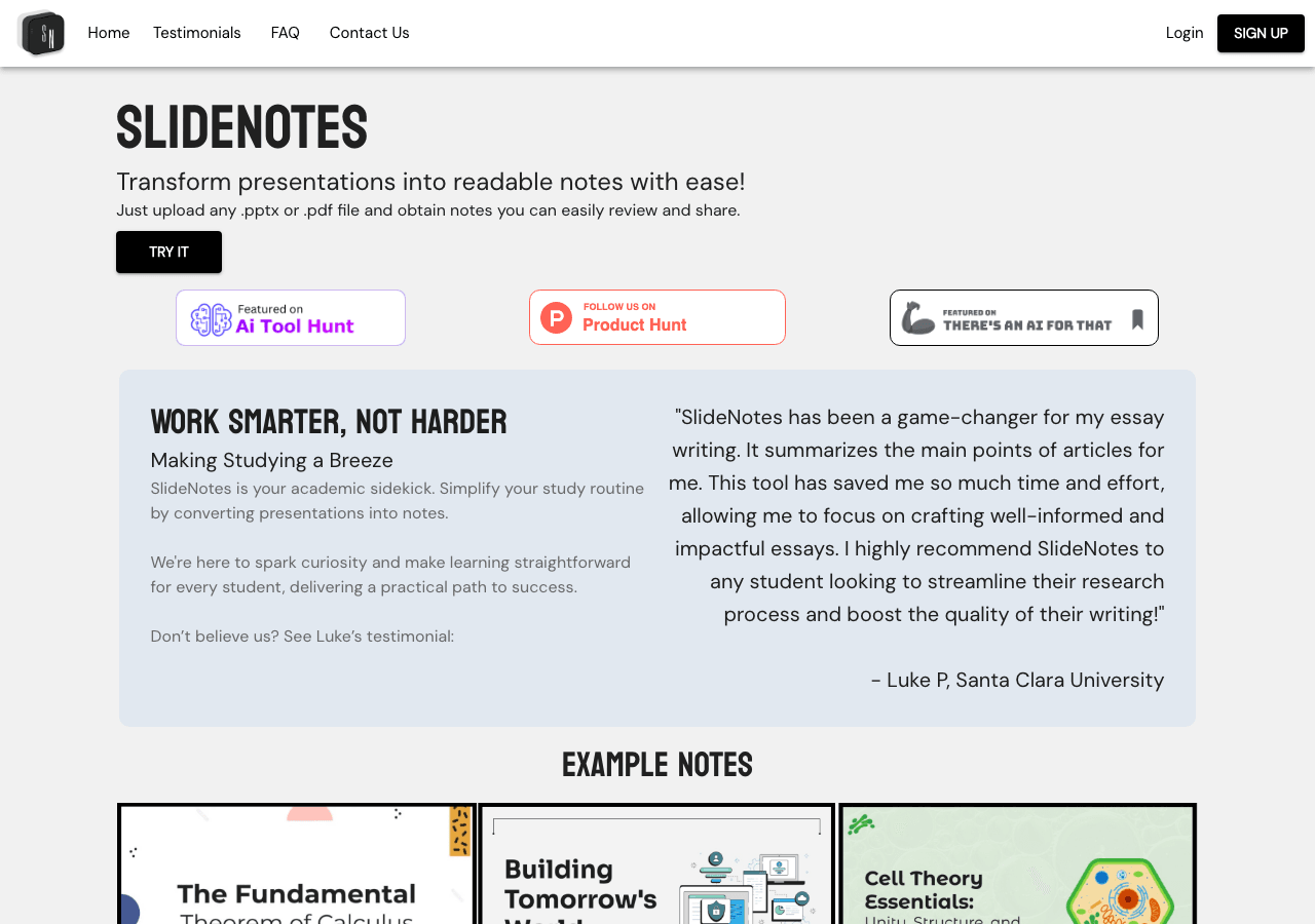 SlideNotes Productivity & Collaboration showing Productivity & Collaboration - Transform presentations into readable notes wi