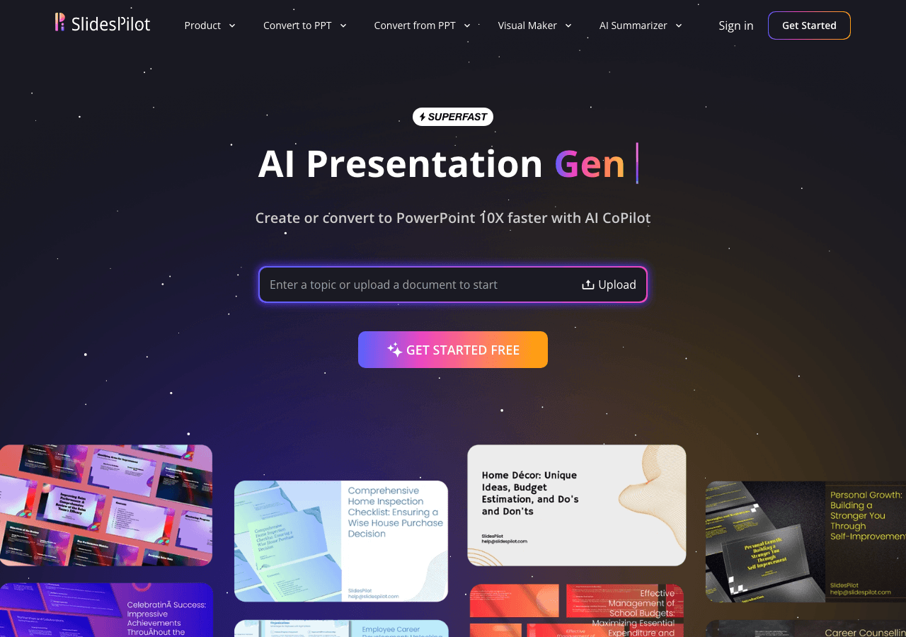 SlidesPilot Design showing Design - Transforming your content into captivating slides