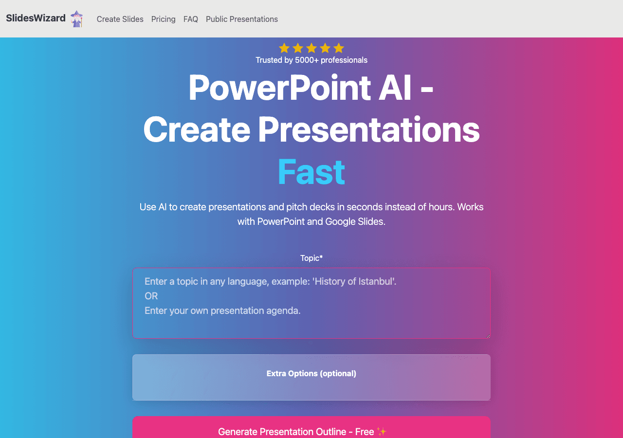 SlidesWizard Design showing Design - Create Stunning Presentations Effortlessly