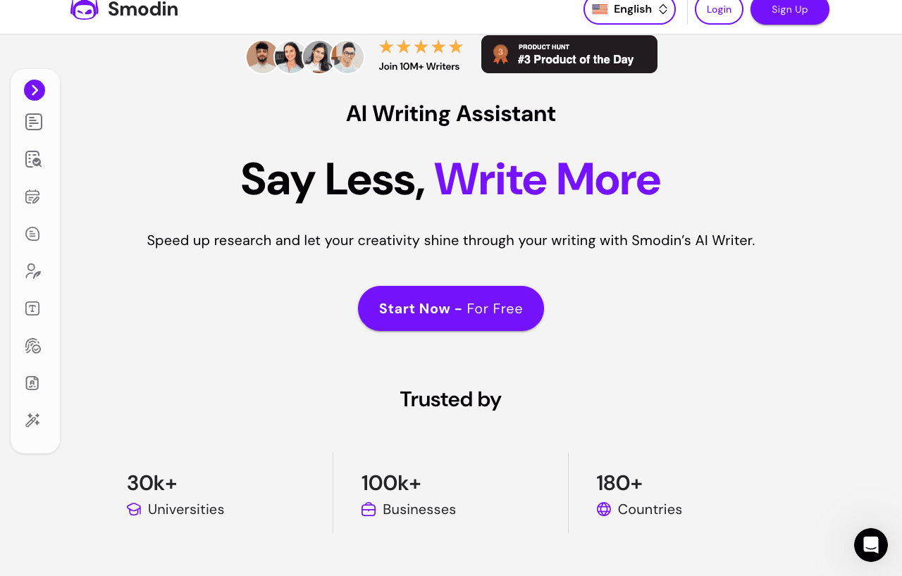 Smodin Writing & Translation showing ai writing assistant - All‑in‑one AI writer for research, rewriting, humanizing, plagiar