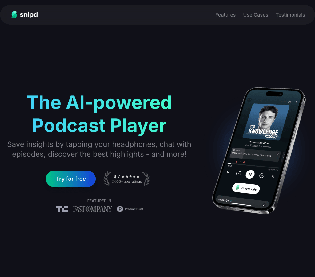 Snipd Audio Generation showing Audio Generation - The AI-powered Podcast Player for Learning