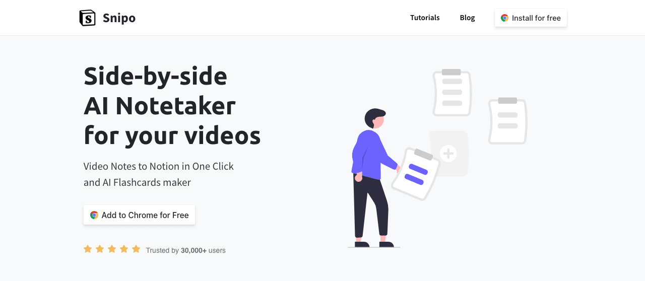 Snipo Productivity & Collaboration showing Productivity & Collaboration - Video Notes to Notion in One Click and AI Flashcard
