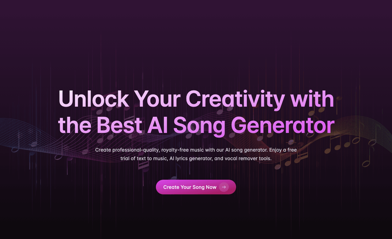 SongGenerator.io Music Generation showing Music Generation - Create royalty-free music with AI—custom songs in seconds.