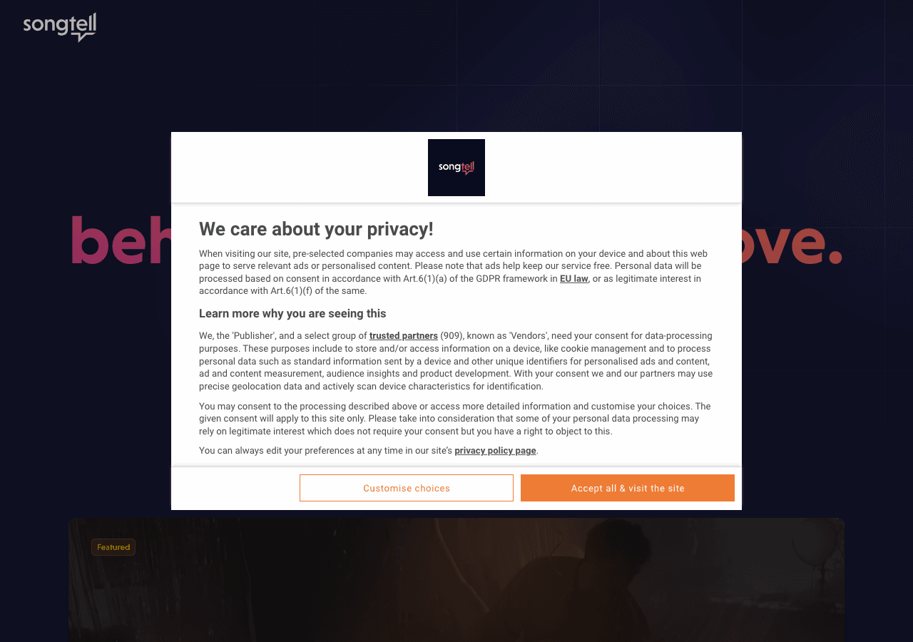 Songtell Search & Discovery showing Search & Discovery - Unleash the power of AI in songwriting!