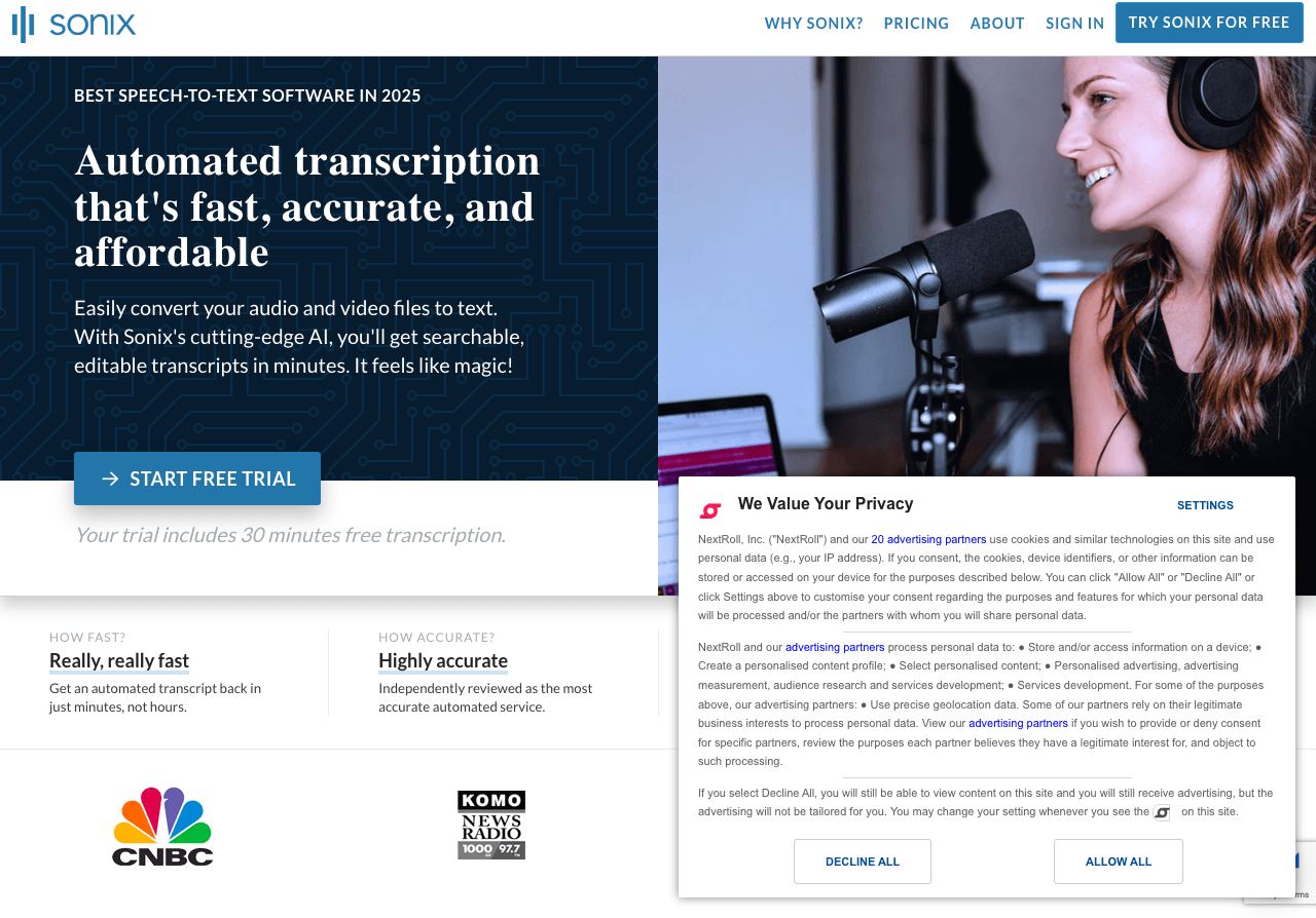 Sonix Audio Generation showing automated transcription - Accurate automated transcription