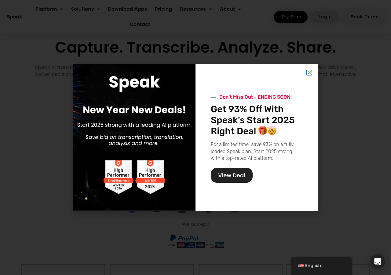 Speak AI Conversational AI showing Conversational AI - Transforming spoken words into valuable insights